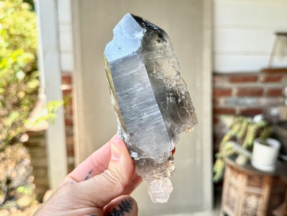 Trigonic Black Phantom Lemurian Dissolution Quartz with Hydrothermal Etchings, 504g, New Find, Transformation and Evolution, Brazil W405