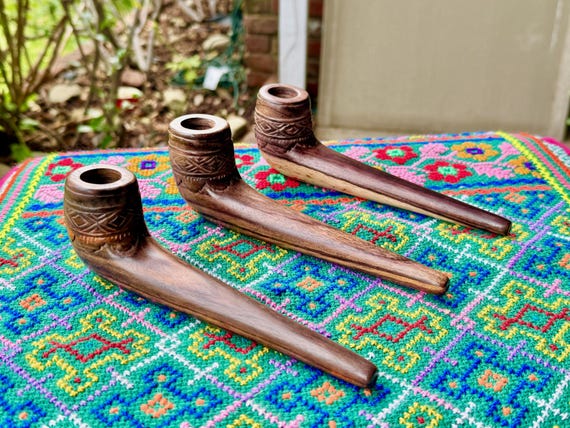 Shaman Tobacco Pipe, Traditional Wooden Pipe for Shamanic Ceremony, Hand Carved from Natural Tropical Hardwood