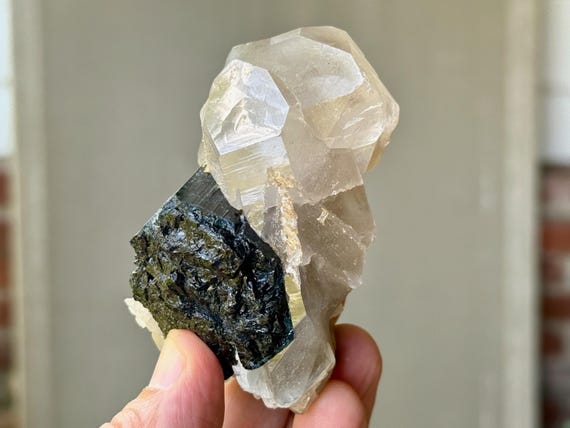 Mild Smoky Citrine with Black Tourmaline, 252g, New Find, Grounding & Manifestation, Aracuai, Minas Gerais, Brazil V020