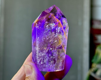 Powellite Phantom Quartz with Ametrine, UV Reactive & Self-Standing, 103g, New Find, Channeling Formation, Bahia, Brazil T264