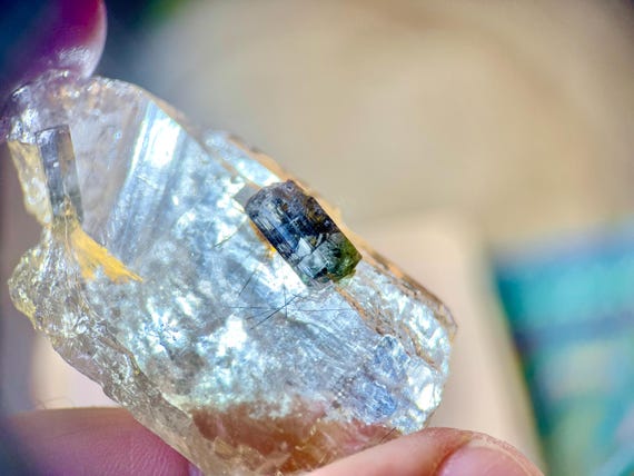 Bicolor Tourmaline Quartz with Pink, Lilac and Green Hues, 28g, New Find, Aracuai, Minas Gerais, Brazil S018
