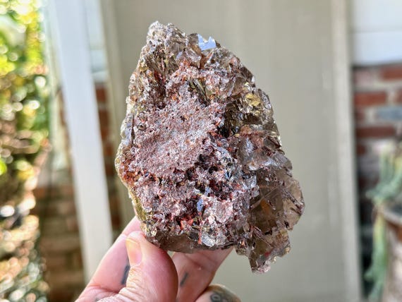 Smoky Quartz with Red Epidote, Growth Interference, 426g, Trauma Healing & Transistions, Minas Gerais, Brazil X671