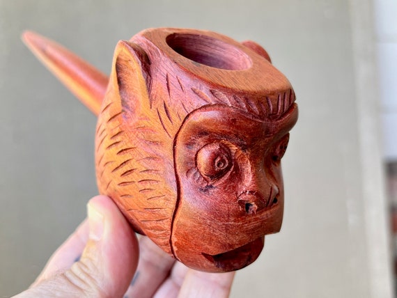 Monkey Totem Pipe for Mapacho or Tobacco, Hand Carved Wooden Pipe for Shamanic Ceremony, Made in the Peruvian Amazon