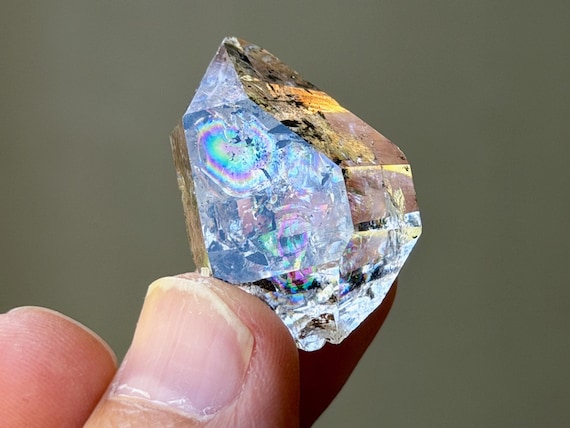 Herkimer Diamond with Rainbows, Double Terminated, 13g, New Find, Third Eye Chakra, Universal Life Force, New York A894