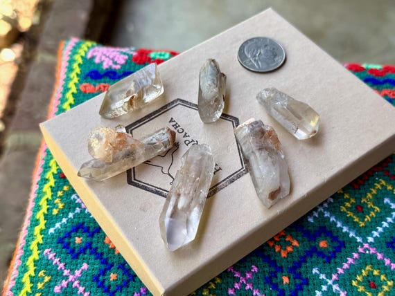 Candle Phantom Quartz Lot, 6 pcs, White Amphibole Inclusion, New Find, Guardian Angels, Diamantina, Minas Gerais, Brazil A957