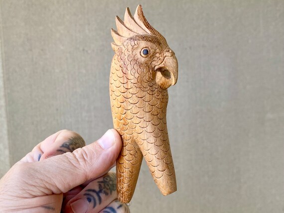Parrot Kuripe, Traditional Shamanic Applicator, Hand Carved from Solid Tropical Hardwood