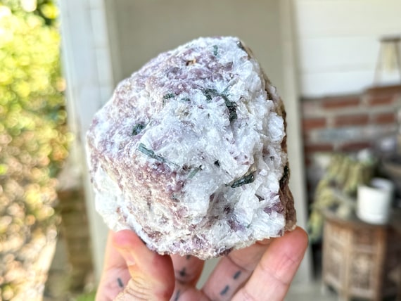 Unicorn Stone with Purple Lepidolite, Green Tourmaline & Cleavelandite, Self-Standing, 1.1 Kilo, Aricanga Mine, Minas Gerais, Brazil W360