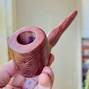 Shaman Pipe, Traditional Hand Carved Wood Tobacco Pipe for Shamanic Ceremony, Made by Betson Macawashi in Pucallpa, Peru
