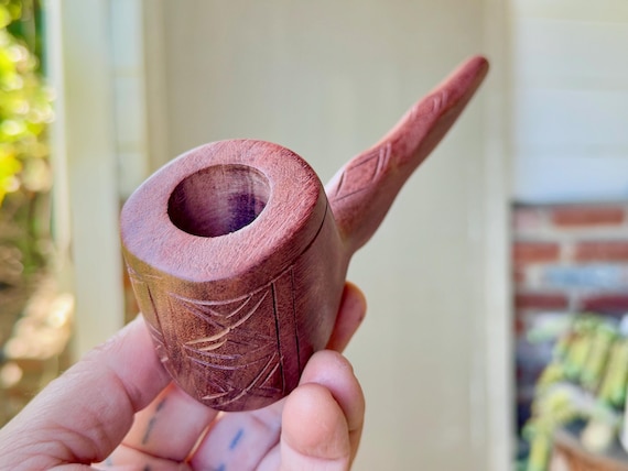 Shaman Pipe, Traditional Hand Carved Wood Tobacco Pipe for Shamanic Ceremony, Made by Betson Macawashi in Pucallpa, Peru