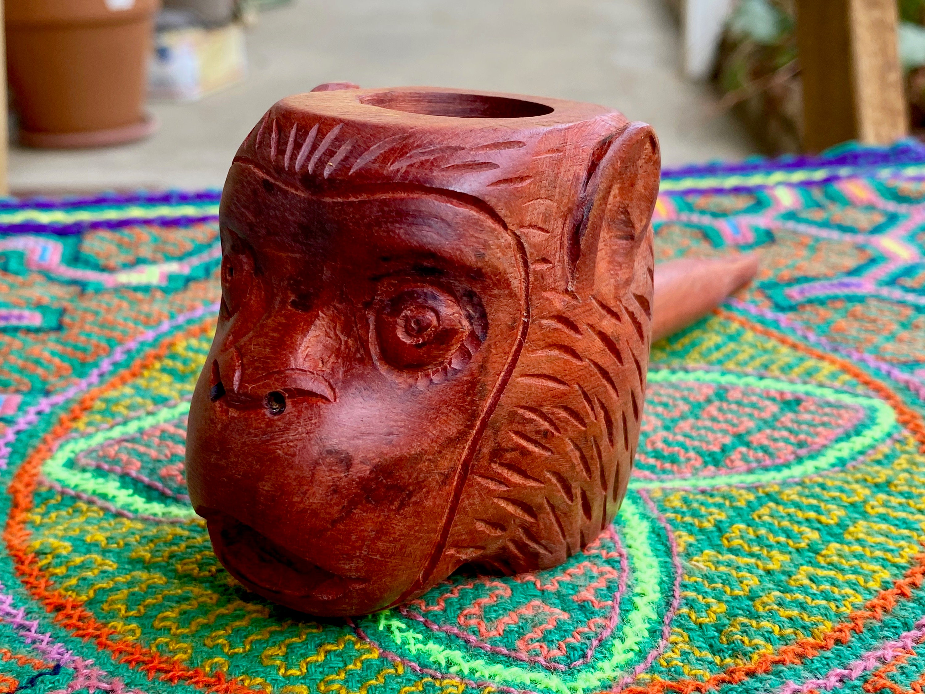 Monkey Pipe, Hand Carved Wooden Pipe for Shamanic Plant Medicine