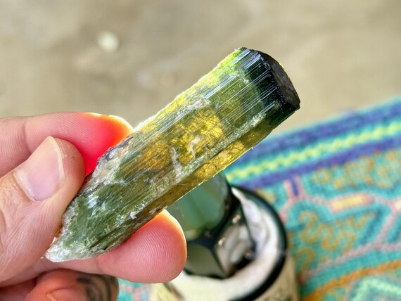 Urubu Tourmaline, Bicolor Green & Pink Tourmaline with Black Cap, 30g, Rare Find, Minas Gerais, Brazil S892
