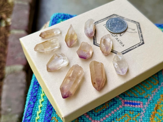 Golden Healer Amethyst Lot, 10 Pieces, Bicolor Purple-Tipped Amethyst with Hematite Inclusion, Crown Chakra, Minas Gerais, Brazil S988