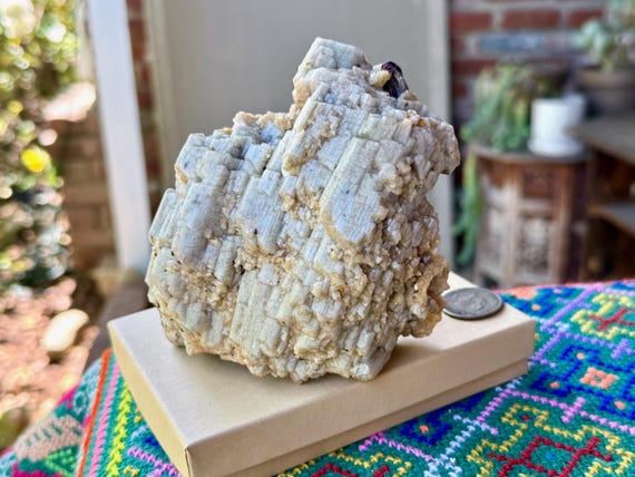 Orthoclase Feldspar & Purple Fluorite, Self-Standing, 807g, Crystal for Transition and New Beginnings, Minas Gerais, Brazil W573