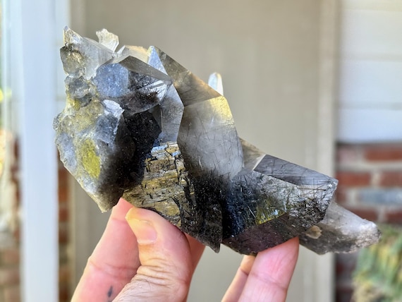Black Tourmaline Quartz, Self-Standing, 582g, New Find, Cluster Formation, Grounding & Protection, Diamantina, Minas Gerais, Brazil W971