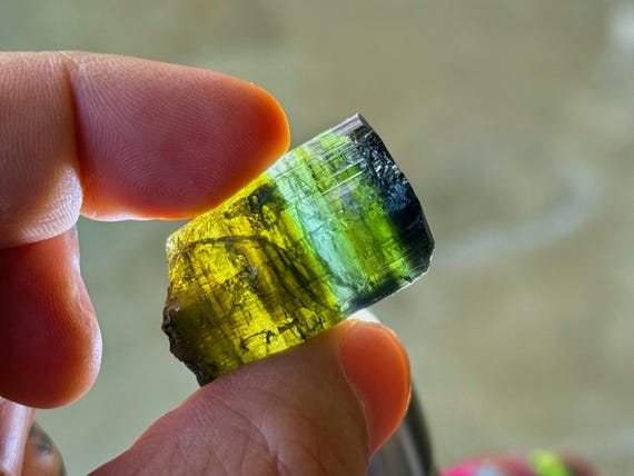 Multicolor Banded Tourmaline, Yellow, Blue & Green, 22g, New Find, Coronel Murta, Minas Gerais, Brazil A510