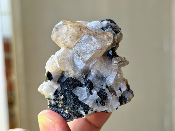 Black Tourmaline Quartz Cluster, Aricanga Mine, 124g, Self-Standing, São Jose da Safira, Minas Gerais, Brazil V462