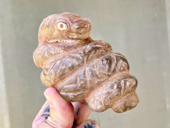 Incan Serpent Statue, Hand Carved Quartz Snake, Artifact Replica, Handmade in Peru’s Sacred Valley by Artist Ruben Layme