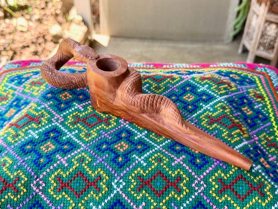 Shaman Serpent Pipe, Traditional Wooden Tobacco Pipe for Shamanic Ceremony, Handmade in Pucallpa, Peru