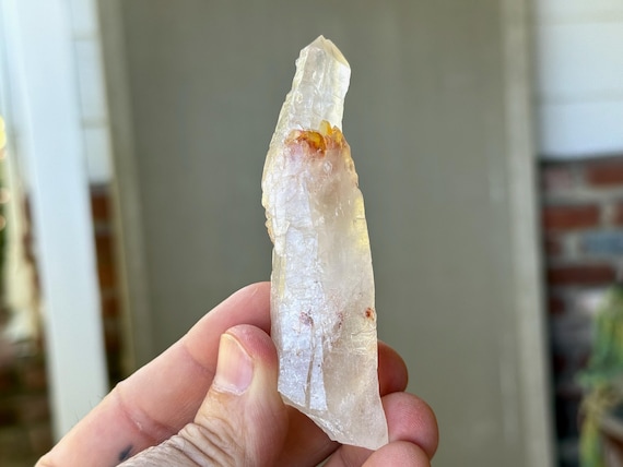 Curved Quartz with Red Hematite, 78g, Rare Formation, Self-Healed Crystal, Adaptation & Perseverance, Diamantina, Minas Gerais, Brazil T739