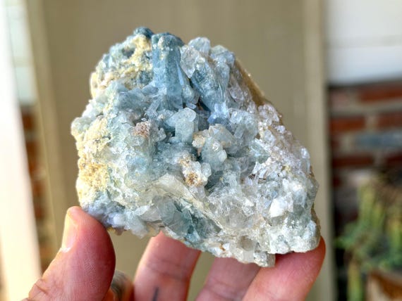 Blue Tourmaline Quartz, Self-Standing, 415g, Old Find, Third Eye & Throat Chakra, Jenipapo, Minas Gerais, Brazil W810