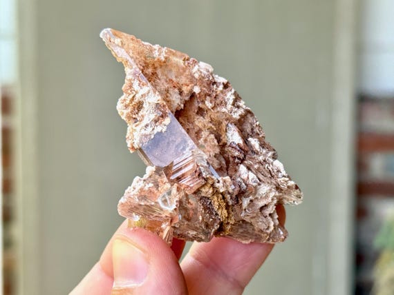 Bermejillo Selenite, 64g, Water Clear Selenite with Pink Matrix Stone, Purification and Energetic Cleansing, Durango, Mexico T080