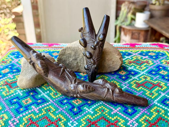 Kuripe & Tepi Set with Ants, Insects and Creepy Crawlers, Traditional Shamanic Applicator Pipes, Hand Carved from Tropical Hardwood
