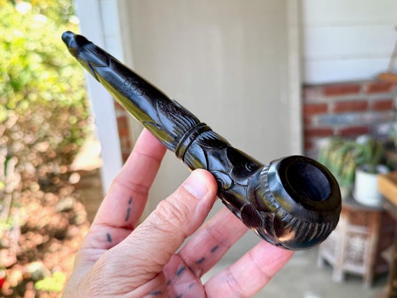 Shaman Tobacco Pipe, Traditional Solid Wood Mapacho Pipe for Shamanic Ceremony, Hand Carved from Natural Tropical Hardwood