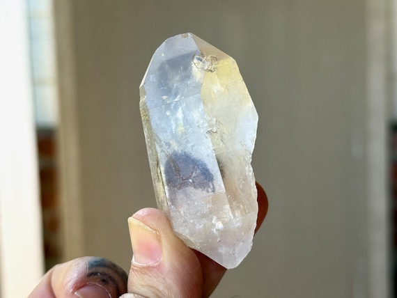 Lemurian Quartz with Pyramidal Red Hematite Phantom, Double Terminated, 72g, Serra do Cabral, Minas Gerais, Brazil T992