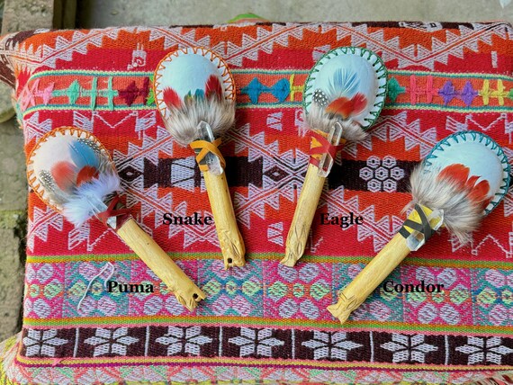 Palo Santo Shaman Rattle, Choice of Eagle, Condor, Puma or Snake, Handmade in Peru's Sacred Valley