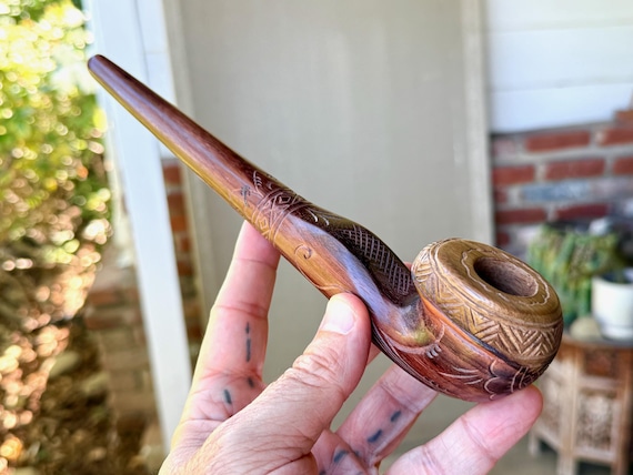 Shaman Tobacco Pipe, Traditional Solid Wood Mapacho Pipe for Shamanic Ceremony, Hand Carved from Natural Tropical Hardwood