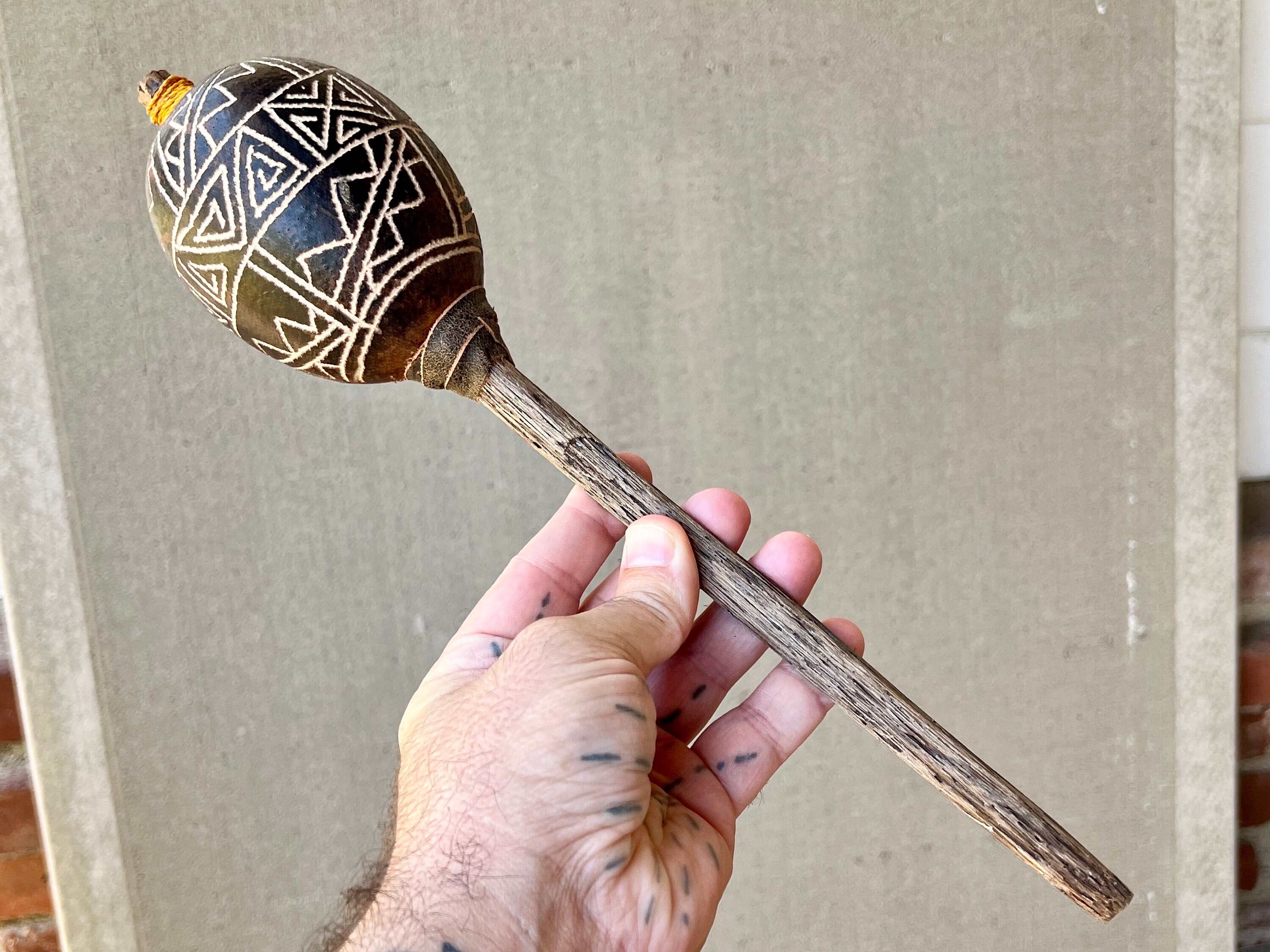 Shaman Rattle, Traditional Large Shipibo Rattle for Shamanic Plant