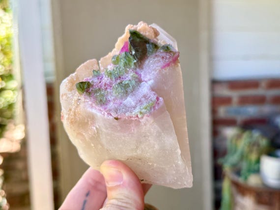 Unicorn Stone Quartz, Pink & Green Tourmaline, 477g, Custom Stand Included, Coronel Murta, Minas Gerais, Brazil V315