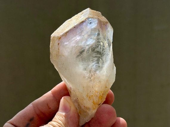Powellite Phantom Root Quartz with Amethyst, UV Reactive, 102g, Raw & Unpolished, Bahia, Brazil B660