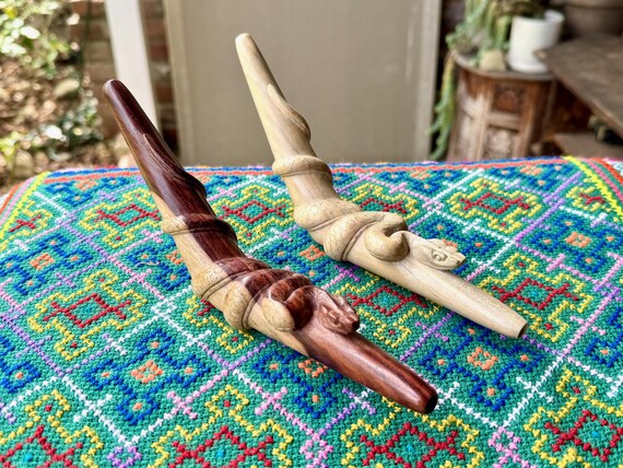 Snake Tepi Pipe, Traditional Shamanic Applicator Pipe, Hand Carved Wooden Tepi, Your Choice of Two Styles