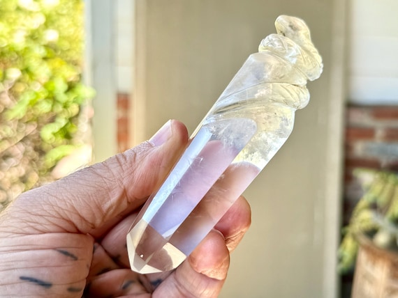Andean Crystal Serpent, Hand Carved from Native Blue Needle Quartz by Peruvian Artist Mario Deza, Snake Crystal Carving S2
