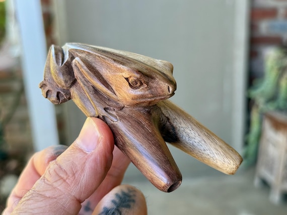 Frog Kuripe, Hand Carved Shamanic Applicator Pipe, Traditional Wooden Kuripe Pipe
