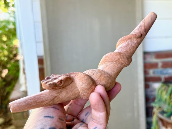 Madre Snake Tepi Pipe, Traditional Shamanic Applicator, Hand Carved from Solid Tropical Hardwood