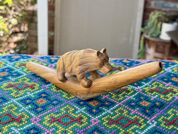 Bear Tepi Pipe, Hand-Carved Teak Wood, Traditional Shamanic Applicator Pipe