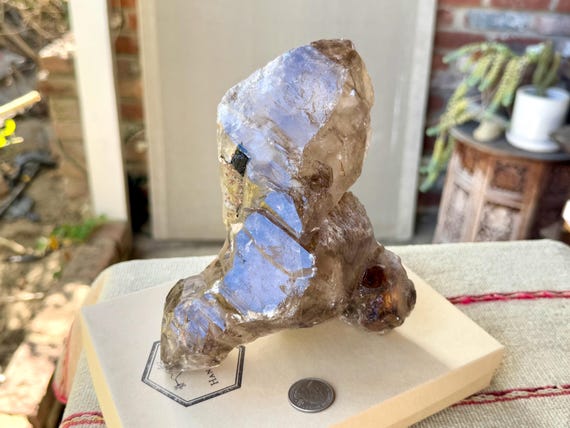 Elestial Smoky Quartz with Black Tourmaline in a Unique Self-Standing Formation, 1.9 Kilo, Aracuai, Minas Gerais, Brazil X913