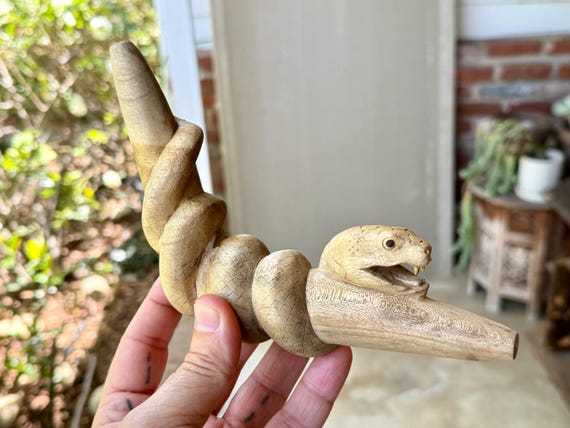 Snake Tepi Pipe, Hand Carved Single Block, Shamanic Applicator Pipe