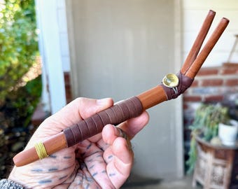 Pipa doble Tepi con citrino, pipa aplicadora chamánica tradicional hecha a mano, madera dura tropical natural.