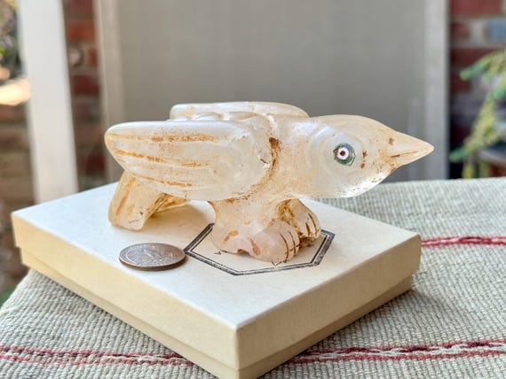 Incan Hummingbird Statue, Hand Carved Quartz Crystal Hummingbird Figurine, Handmade in Peru's Sacred Valley