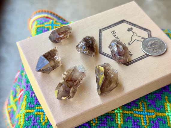 Smoky Quartz with Red Epidote Lot, 6 pcs, Itamarandiba, Minas Gerais, Brazil B558
