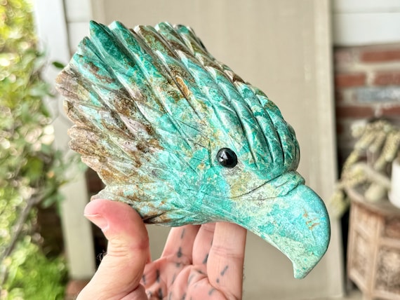 Chrysocolla Eagle from Peru, Hand Carved from Native Stone from Peru's Sacred Mountains, Self-Standing for Display