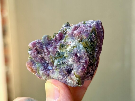 Lepidolite & Green Tourmaline, Pseudomorph Unicorn Stone, 56g, Heart Chakra, Calming Energy, Coronel Murta, Minas Gerais, Brazil A836