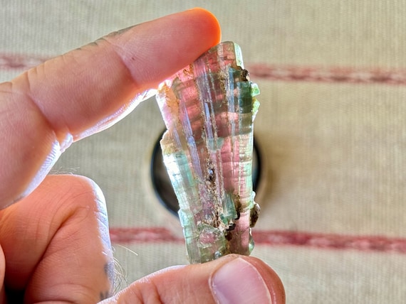 Bicolor Pink and Blue-Green Tourmaline with Smoky Quartz Inclusion, Cruzeiro Mine, 27.8g, Old Find (20+ Years), Minas Gerais, Brazil R260