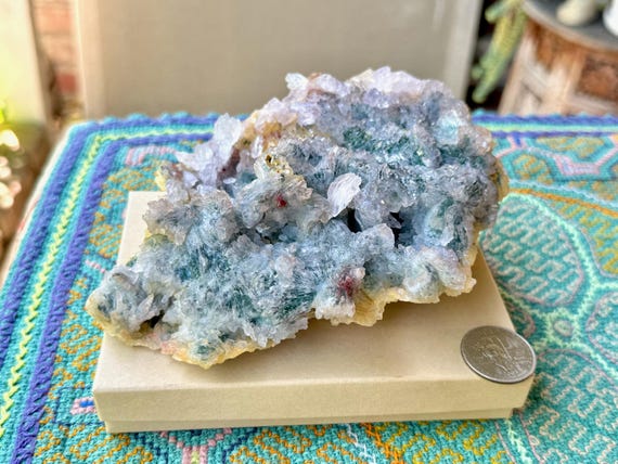 Amethyst Flower Quartz with Green Celadonite, Self-Standing, 545g, New Find, Rio Grande do Sul, Brazil W837