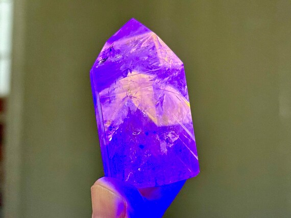 Powellite Phantom Quartz with Ametrine, UV Reactive, 75g, New Find, Self-Standing, Channeling Formation, Bahia, Brazil T215