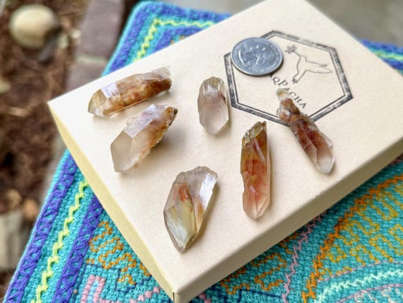 Red Amphibole Quartz Crystal Lot, 6 Pieces, Angel Lemurian Quartz with Red and White Inclusions, Guardian Angels, Minas Gerais, Brazil S989