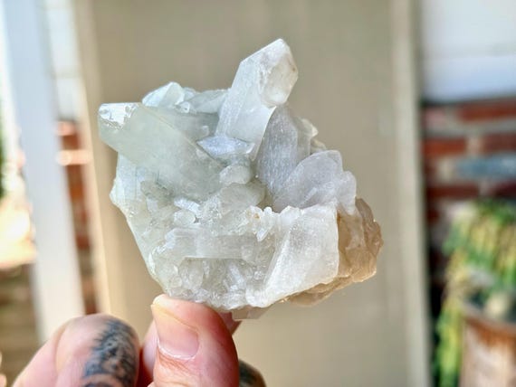 Quartz Cluster with Blue Tourmaline Inclusion, Self-Standing, 194g, Mediumship & Psychic Ability, Jenipapo, Minas Gerais, Brazil W914